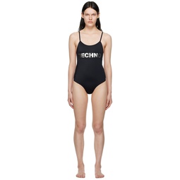 Black Techno One Piece Swimsuit 231776F103000