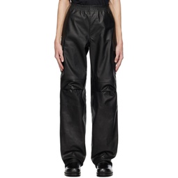 Black Pleated Leather Cargo Pants 232776M189000