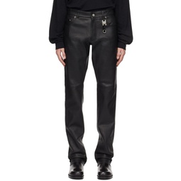 Black Buckle Leather Pants 232776M189001