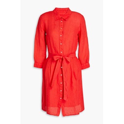 Pleated linen mini shirt dress