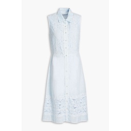 Lace-paneled linen shirt dress