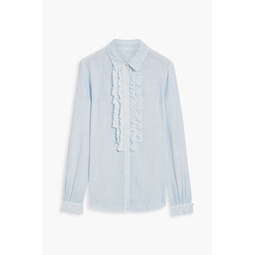 Crocheted lace-trimmed linen shirt