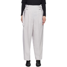 Gray Flat Tuck Trousers 231302F087002
