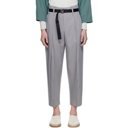 Gray Oblique Fold Bottoms Trousers 241302M191006