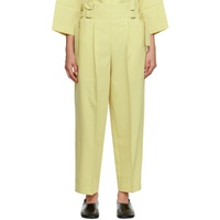 Yellow Flat Tuck Trousers 232302F087004