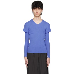 Blue V-Neck Sweater 241302M206000