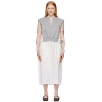 Gray   White Rolled Sleeve Midi Dress 241283F054018