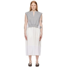 Gray   White Rolled Sleeve Midi Dress 241283F054018