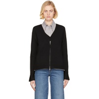 Black Double Face Wool Zip Up Cardigan 221283F095003