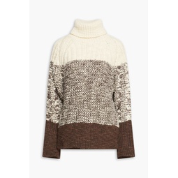 Color-block marled ribbed wool turtleneck sweater