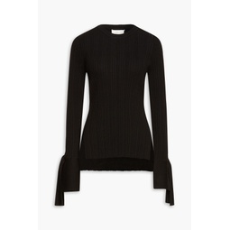 Cutout ribbed wool-blend sweater