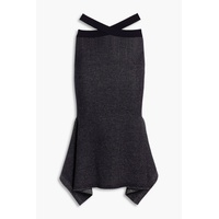 Godet asymmetric ribbed wool-blend midi skirt