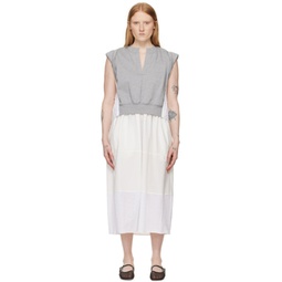 Gray & White Rolled Sleeve Midi Dress 241283F054018