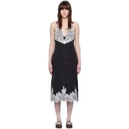 Black & White Paneled Denim Midi Dress 241283F054021