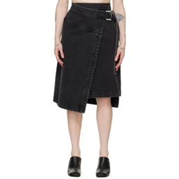 Black Wrap Denim Midi Skirt 241283F092003