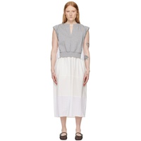 Gray & White Rolled Sleeve Midi Dress 241283F054018