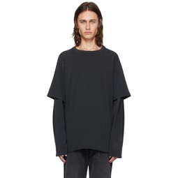 Black Layered Long Sleeve T Shirt 241010M213017