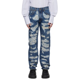 Blue Distressed Jeans 241010M186002