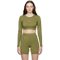 Green Cropped Long Sleeve T Shirt 231932F561006