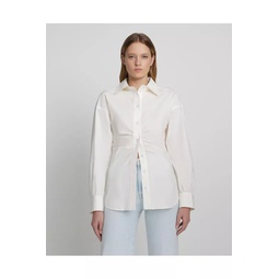 Cinched Waist Button Up Shirt In Antique White