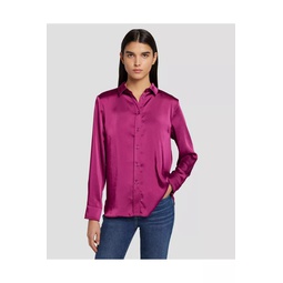 Satin Button Up Shirt In Raspberry