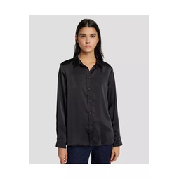 Satin Button Up Shirt In Black