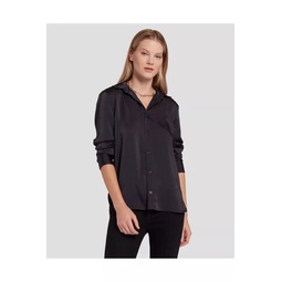 Embellished Satin Button-Up Shirt In Black