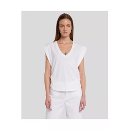 Ruched Sleeveless Tee In White