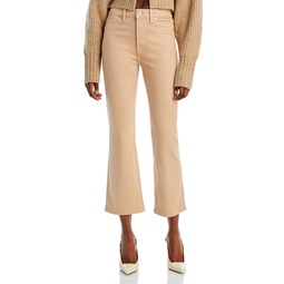 High Rise Cropped Coated Slim Kick Flare Jeans in Caramel Coated