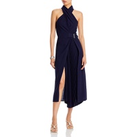 Fiona Pleated Belted Halter Dress