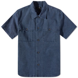 A.P.C. Gilles Short Sleeve Washed Denim Shirt Blue