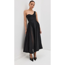 Asymmetric Off Shoulder Dress with Gathered Skirt