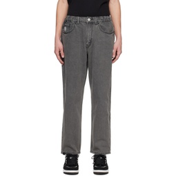 Gray Moonface Patch Jeans 241547M186012