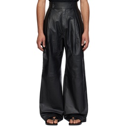 Black Pleated Leather Trousers 241678M189000