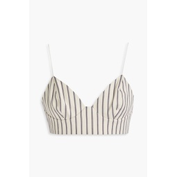 Striped cotton-twill bra top