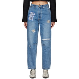 Blue Embroidered Jeans 231039F069007