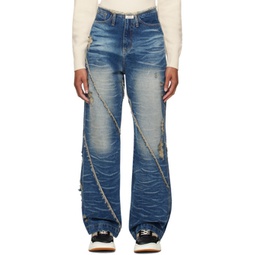 Blue Frayed Jeans 241039F069006