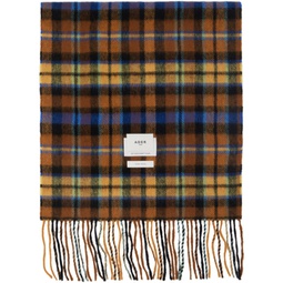 Blue & Brown Check Scarf 232039F028001