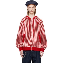Red   White Striped Hoodie 241138M202018