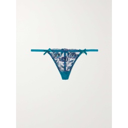 AGENT PROVOCATEUR Sparkle satin-trimmed metallic embroidered tulle thong