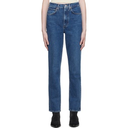Blue High Rise Stovepipe Jeans 231214F069094