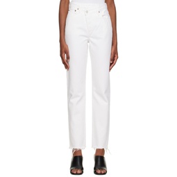 White Criss Cross Straight Jeans 231214F069017