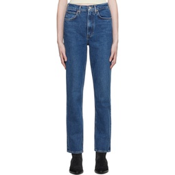 Blue High Rise Stovepipe Jeans 231214F069094
