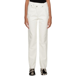 White Criss Cross Leather Pants 222214F087001