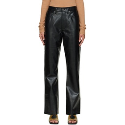 Black Recycled Leather Relaxed Boot Trousers 222214F084002