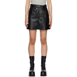Black Criss Cross Leather Miniskirt 231214F090004