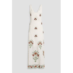 Cienaga Monarca Crema embroidered linen maxi dress