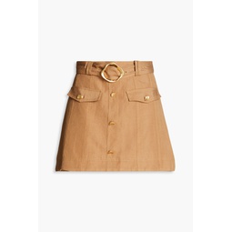 Peace button-embellished linen-blend mini skirt