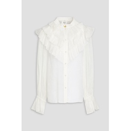Serene ruffled linen and silk-blend blouse