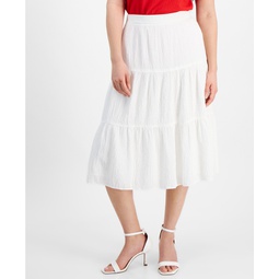 Petite Pull-On Tiered Midi Skirt